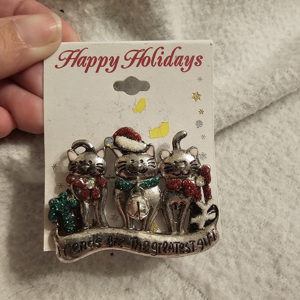 Christmas Holiday Cat Friends Are The Best Gift Brooch